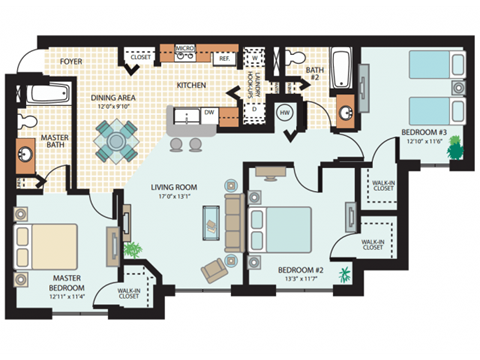 3 Bedroom Floor Planat Autumn Place Apartments Temple Terrace FL